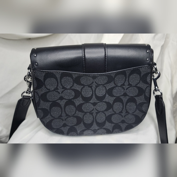 NEW Coach Georgie Saddle Bag In Colorblock Signature Canvas With Rivets Black - Picture 10 of 10